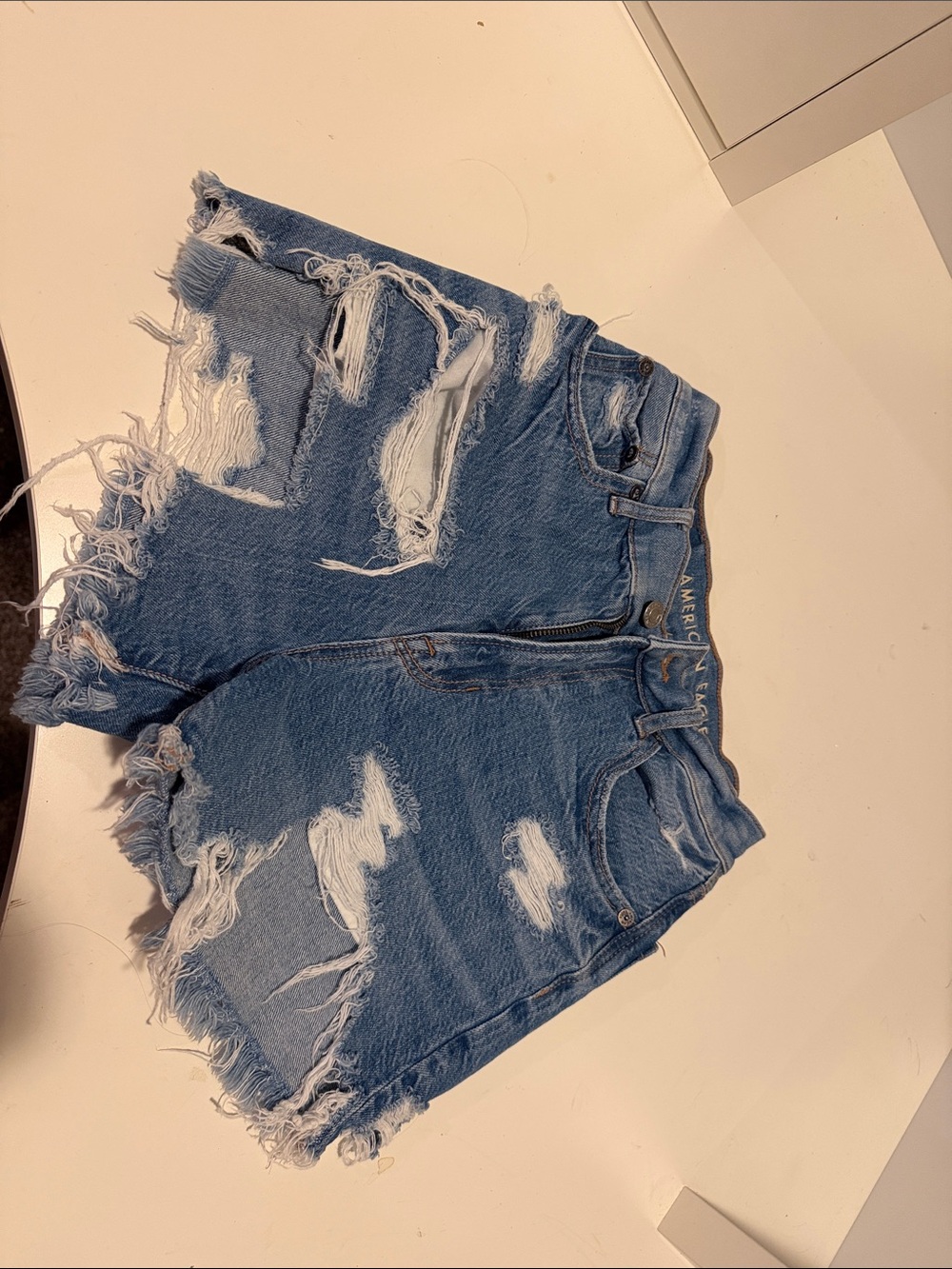 American Eagle Outfitters Distressed High-Rise Jean Shorts - Blue